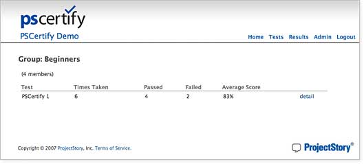 screenshot of the group summary screen