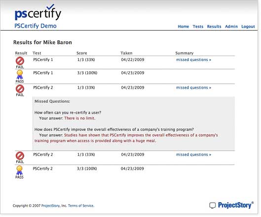 a screenshot of the test results summary screen